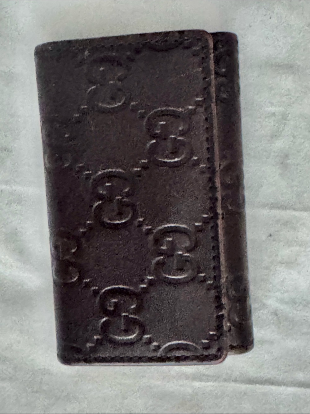 Gucci Embossed GG Key & Card Holder in Dark Brown